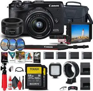 Canon EOS M6 Mark II Mirrorless Camera (Black) with 15-45mm Lens + More