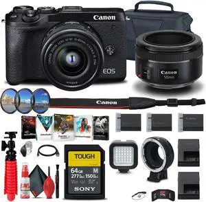 Canon EOS M6 Mark II Mirrorless Camera (Black) with 15-45mm Lens + More