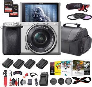 Sony a6400 Mirrorless Camera with 16-50mm Lens (Silver) with Real-Time Eye Auto Focus - Bundle