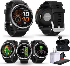 Garmin Approach S44, Silver/Black Silicone GPS Golf Smart watch Bundle