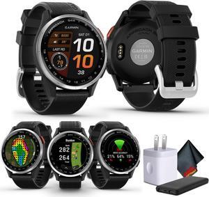 Garmin Approach S44, Silver/Black Silicone GPS Golf Smartwatch Bundle