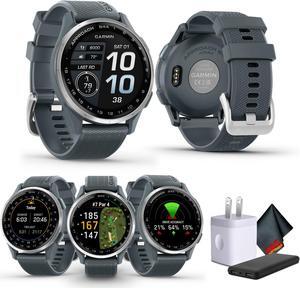 Garmin Approach S44, Silver/Twilight Silicone GPS Golf Smartwatch Bundle