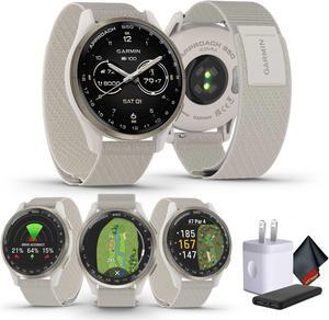 Garmin Approach S50, Cream Gold/Ivory Nylon GPS Golf Smartwatch Bundle