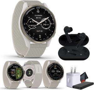 Garmin Approach S50, Cream Gold/Ivory Nylon GPS Golf Smart watch Bundle