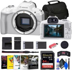 Canon EOS R50 Mirrorless Camera (White) + 64GB Card + Bag + Charger + Battery + More