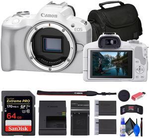 Canon EOS R50 Mirrorless Camera (White) + 64GB Card + Bag + Charger + Battery + More