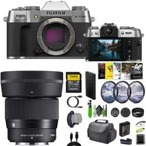 Fujifilm X-T50 Mirrorless Camera + Sigma 56mm Contemporary Lens+Bag +Tripod+More