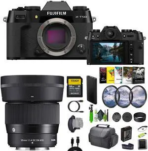 Fujifilm X-T50 Mirrorless Digital Camera + Sigma 56mm Contemporary Lens + More