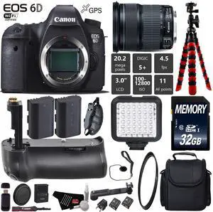 Canon EOS 6D DSLR Camera with 24-105mm is STM Lens + Professional Battery Grip + UV Protection Filter + LED Kit + Extra
