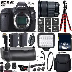 Canon EOS 6D DSLR Camera with 24-105mm is STM Lens + Professional Battery Grip + UV Protection Filter + LED Kit + Extra