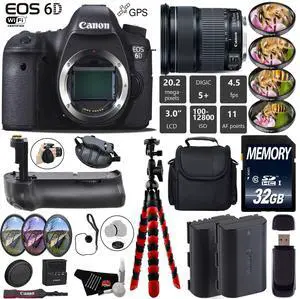 Canon EOS 6D DSLR Camera with 24-105mm is STM Lens + Professional Battery Grip + 4PC Macro Filter Kit + LED Kit + Extra
