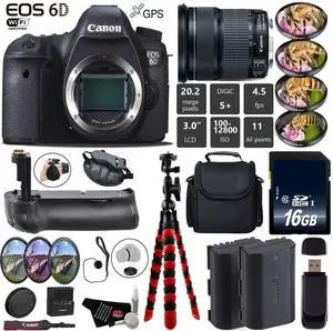 Canon EOS 6D DSLR Camera with 24-105mm is STM Lens + Professional Battery Grip + 4PC Macro Filter Kit + LED Kit + Extra