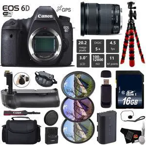 Canon EOS 6D DSLR Camera with 24-105mm is STM Lens + Professional Battery Grip + UV FLD CPL Filter Kit + Case + Wrist St