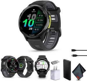 Garmin Forerunner 970 Running Smartwatch, GPS Fitness Smart Watch For Men And Women, Carbon Gray DLC Titanium with Black Case and Black/Translucent Whitestone Band , Bundle