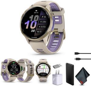 Garmin Forerunner 970 Running Smartwatch, GPS Fitness Smart Watch For Men And Women, Soft Gold Titanium with French Gray Case and French Gray/Translucent Indigo Band, Bundle