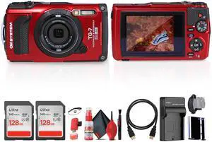 OM SYSTEM Tough TG-7 Digital Camera (Red) Bundle