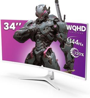 CRUA 34Inch White Gaming Monitor 144hz 21:9 1500R Ultra Wide Curved Monitor, WQHD (3440X1440P) 120%sRGB VA Panel Computer Monitor Support AMD Freesync, HDMI 2.0 & DP1.4, Wall Mountable/Tilt Adjustable