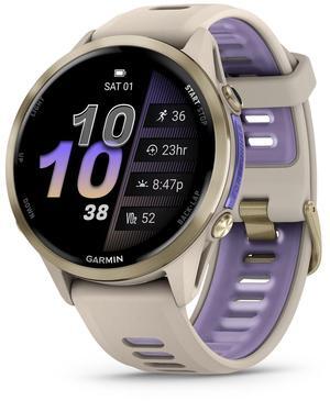 Garmin® Forerunner® 970, Premium GPS Running and Triathlon Smartwatch, AMOLED Display, Built-in LED Flashlight, Soft Gold Titanium with French Gray Case and French Gray/Translucent Indigo Band