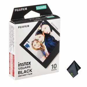 FUJIFILM INSTAX SQUARE Black Instant Film (10 Exposures), Microfiber Cleaning Cloth, Bundle