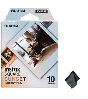 FUJIFILM INSTAX SQUARE Sunset Instant Film, Microfiber Cleaning Cloth, Bundle