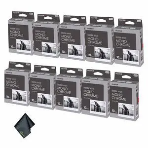 10xFUJIFILM INSTAX Wide Monochrome Instant Film (10 Exposures), Microfiber Cleaning Cloth, Bundle