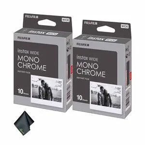 2xFUJIFILM INSTAX Wide Monochrome Instant Film (10 Exposures), Microfiber Cleaning Cloth, Bundle