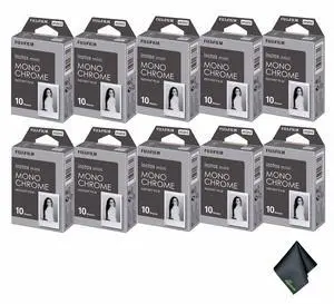 10xFUJIFILM INSTAX MINI Monochrome Instant Film (10 Exposures), Microfiber Cleaning Cloth, Bundle