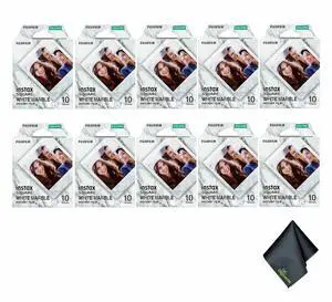 10xFUJIFILM INSTAX SQUARE White Marble Instant Film (10 Exposures), Microfiber Cleaning Cloth, Bundle