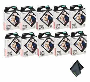 10xFUJIFILM INSTAX SQUARE Black Instant Film (10 Exposures), Microfiber Cleaning Cloth, Bundle