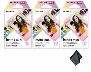 3xFUJIFILM INSTAX MINI Macaron Instant Film (10 Exposures), Microfiber Cleaning Cloth, Bundle