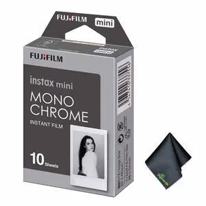 FUJIFILM INSTAX MINI Monochrome Instant Film (10 Exposures), Microfiber Cleaning Cloth, Bundle