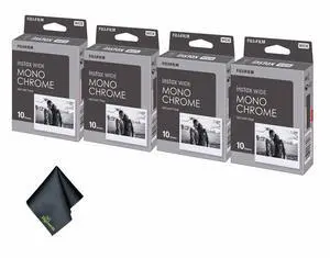 4xFUJIFILM INSTAX Wide Monochrome Instant Film (10 Exposures), Microfiber Cleaning Cloth, Bundle