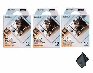 3xFUJIFILM INSTAX SQUARE Sunset Instant Film, Microfiber Cleaning Cloth, Bundle