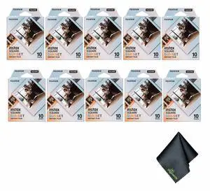 10xFUJIFILM INSTAX SQUARE Sunset Instant Film, Microfiber Cleaning Cloth, Bundle