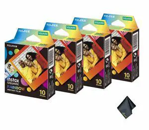 4xFUJIFILM INSTAX SQUARE Rainbow Instant Film (10 Exposures), Microfiber Cleaning Cloth, Bundle