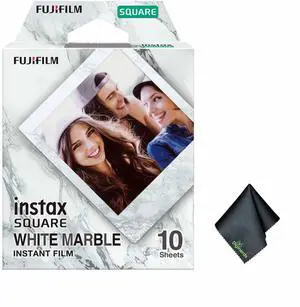 FUJIFILM INSTAX SQUARE White Marble Instant Film (10 Exposures), Microfiber Cleaning Cloth, Bundle