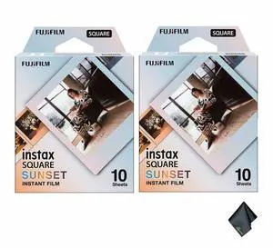 2xFUJIFILM INSTAX SQUARE Sunset Instant Film, Microfiber Cleaning Cloth, Bundle