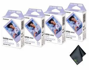 4xFUJIFILM INSTAX MINI Soft Lavender Instant Film (10 Exposures), Microfiber Cleaning Cloth, Bundle