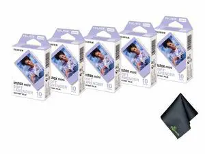 5xFUJIFILM INSTAX MINI Soft Lavender Instant Film (10 Exposures), Microfiber Cleaning Cloth, Bundle