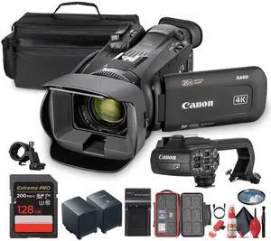 Canon XA60 PAL Professional UHD 4K Camcorder + 128GB SDXC Memory Card + More (Bundle)