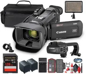 Canon XA60 PAL Professional UHD 4K Camcorder + 128GB SD Card + LED Light + More (Bundle)