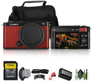 Panasonic Lumix S9 Camera (Red), 64GB SF-M Tough Series UHS-II SDXC Memory Card
