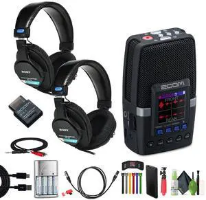 Zoom H2essential Multi-Mic Handy Recorder, Pack of 2 Sony Headphones, Bundle
