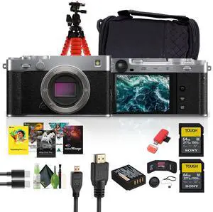 FUJIFILM X-E5 Mirrorless Digital Camera (Silver), 2x 64GB UHS-II SDXC Memory Card