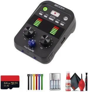 Zoom PodTrak P2 Dual USB Mic Recorder for Podcasters, 4xAA WITH CHARGER, Bundle