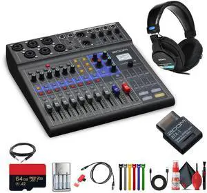 Zoom LiveTrak L-8 Portable 8-Channel Digital Mixer + Headphones, Bundle