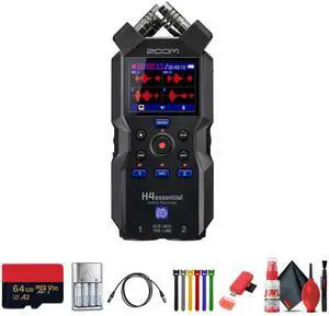 Zoom H4essential 4-Track 32-Bit Float Audio Recorder, Memory Card 64GB, Bundle