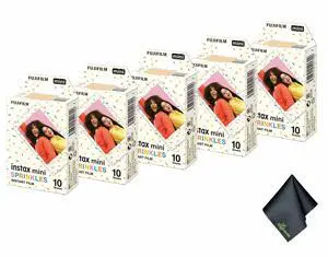 5xFUJIFILM INSTAX MINI Spinkles Instant Film (10 Exposures), Microfiber Cleaning Cloth, Bundle