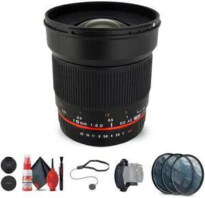 Rokinon 16mm f/2.0 ED AS UMC CS Lens for Micro Four Thirds Mount Bundle