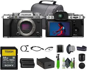 FUJIFILM X-T5 Mirrorless Camera Silver + 64GB Tough Memory Card + Tripod + Bag + More
